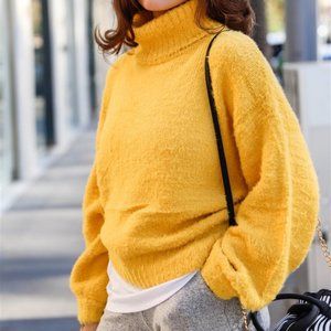 Yellow Fuzzy Knit Sweater Top